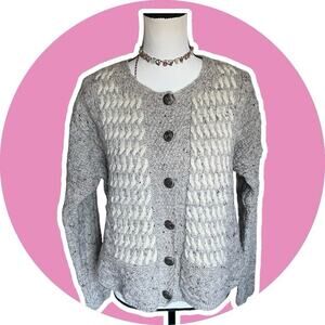 Vintage Carraig Donn Aran Wool Womens Fisherman Cardigan Sweater Cream Gray Sz L